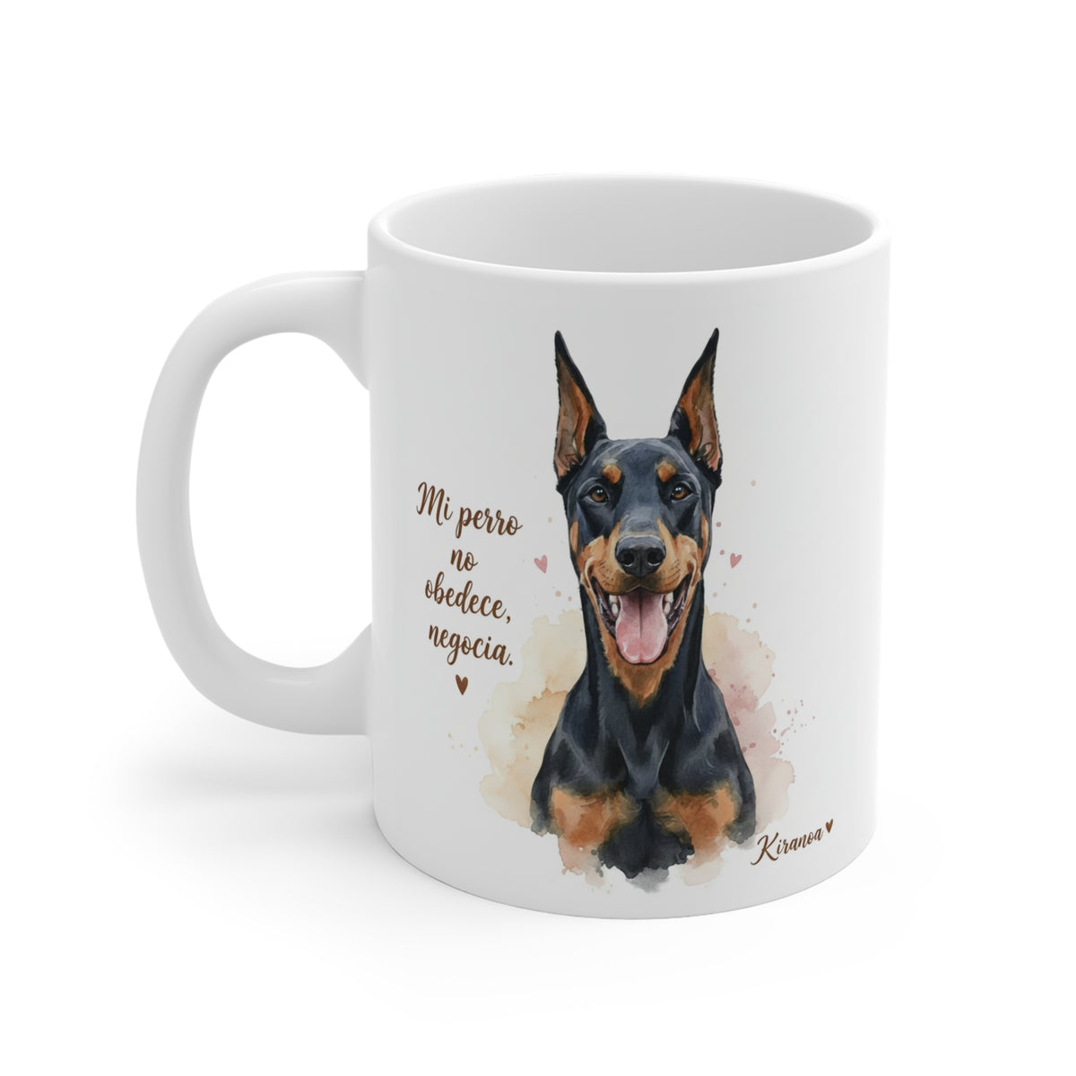 Taza cerámica Dóberman con diseño impreso en ambas caras – vista trasera