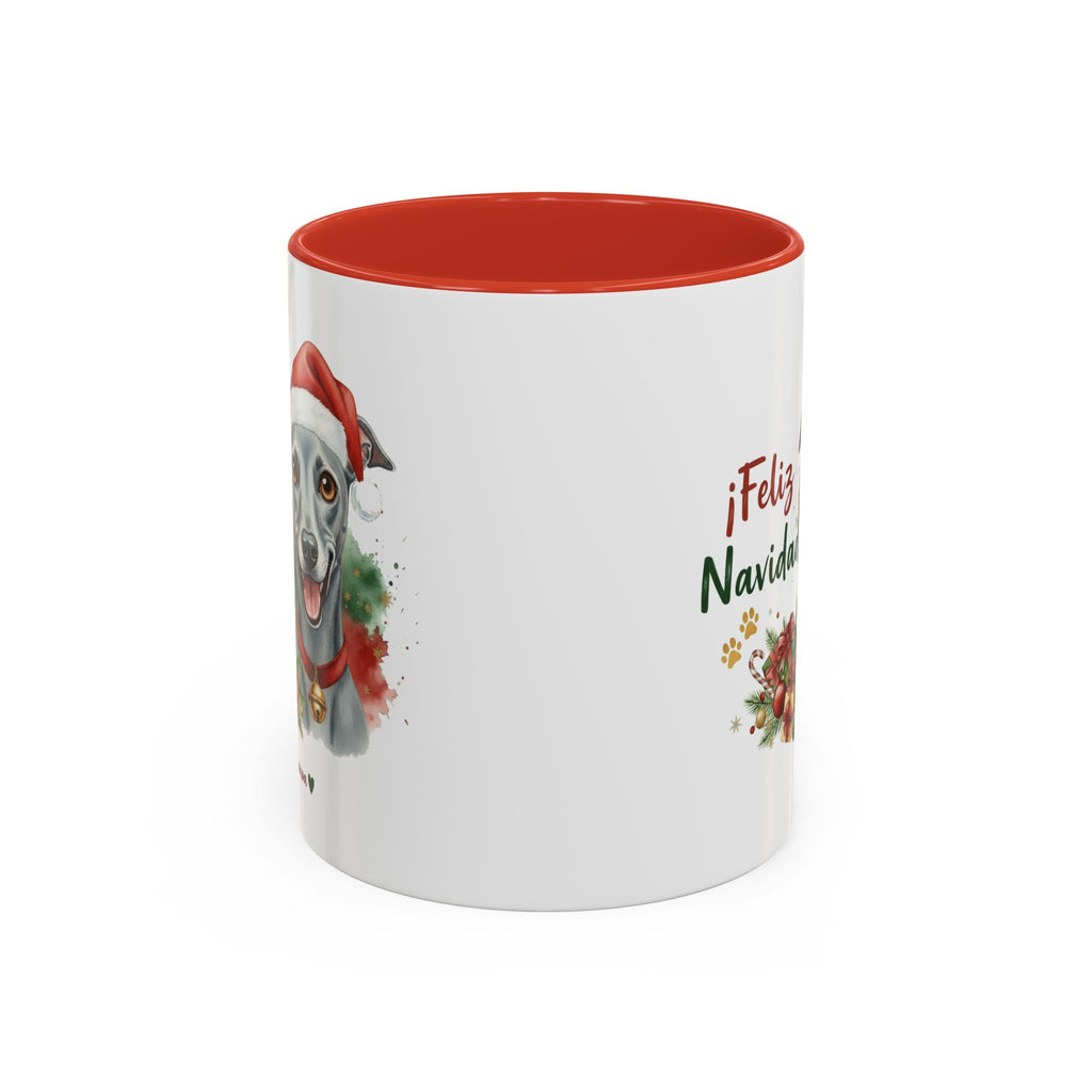 Taza Navideña Galgo Italiano con diseño navideño impreso vista lateral Kiranoa
