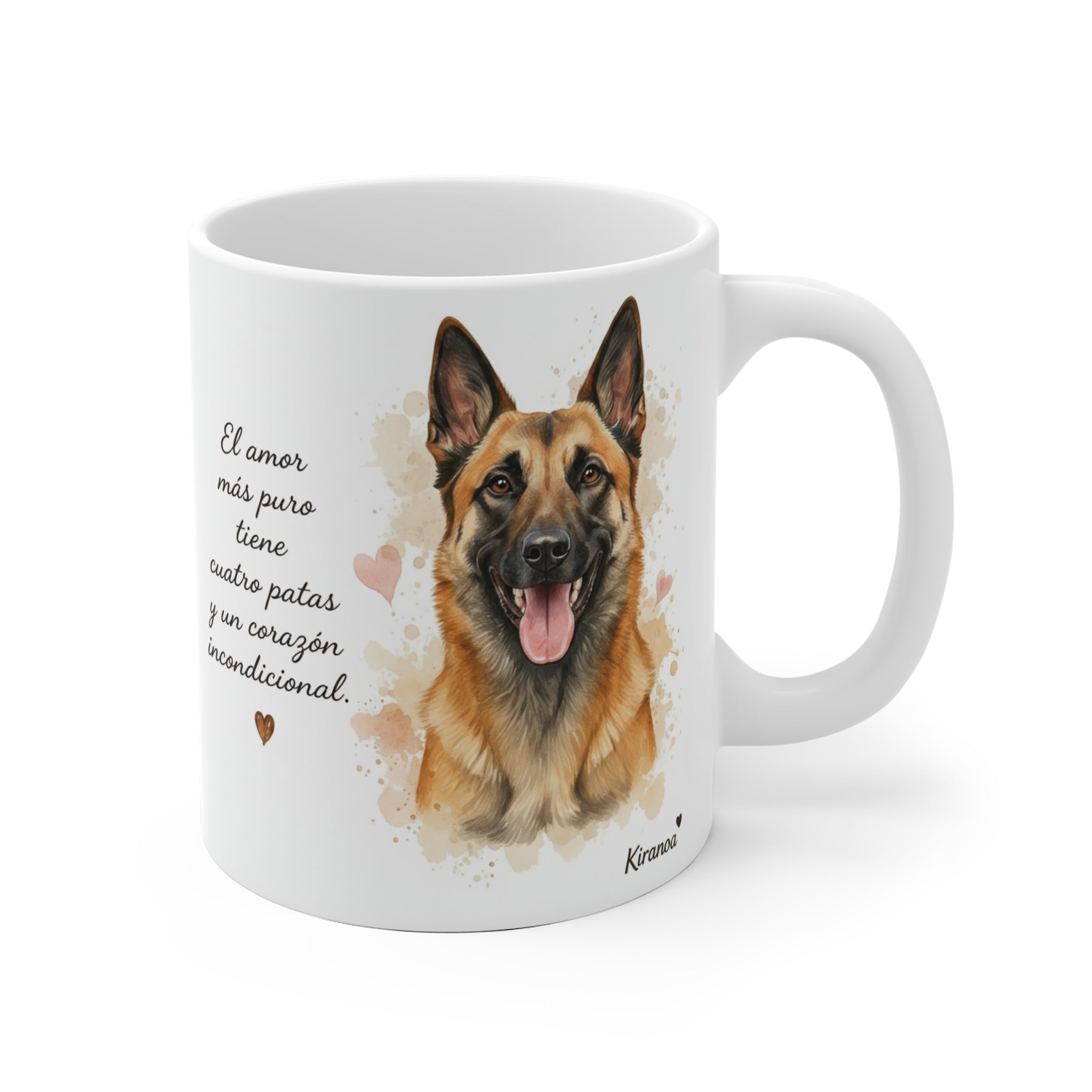 Taza de cerámica con ilustración de Malinois leonado y la frase El amor más puro tiene cuatro patas y un corazón incondicional – Kiranoa