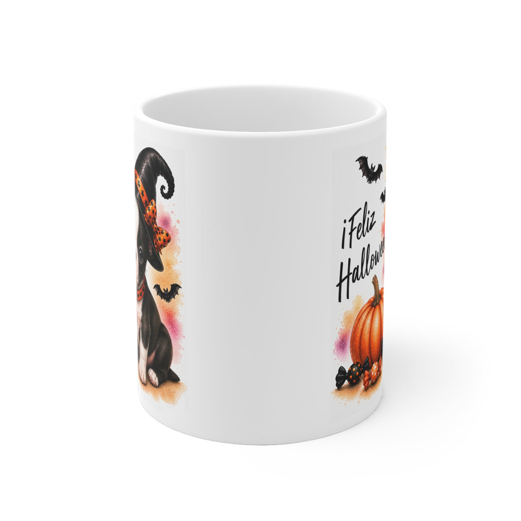 Taza cerámica Boston Terrier 325 ml edición Halloween vista lateral Kiranoa