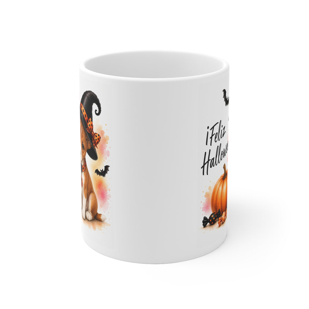 Taza cerámica Basenji 325 ml edición Halloween vista lateral Kiranoa