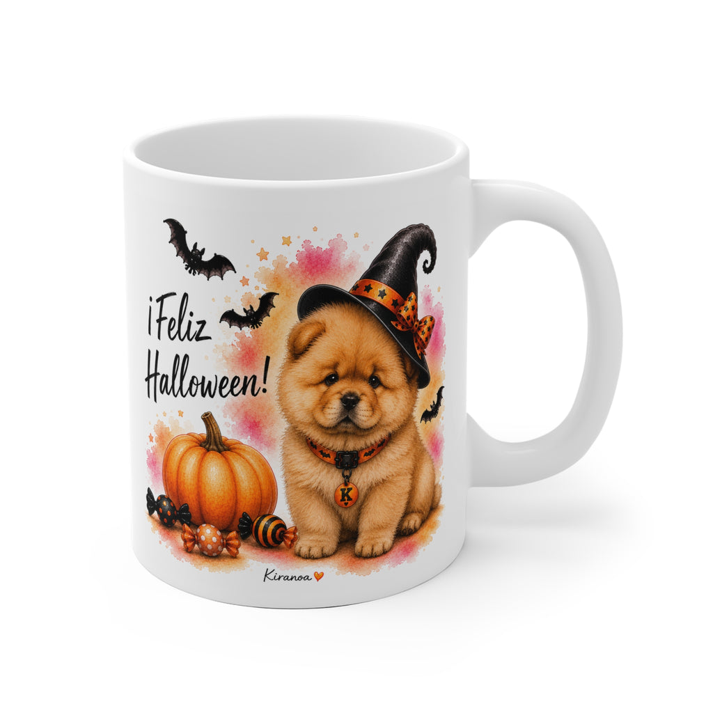 Taza cerámica Chow Chow Halloween con ilustración terrorífica – vista frontal