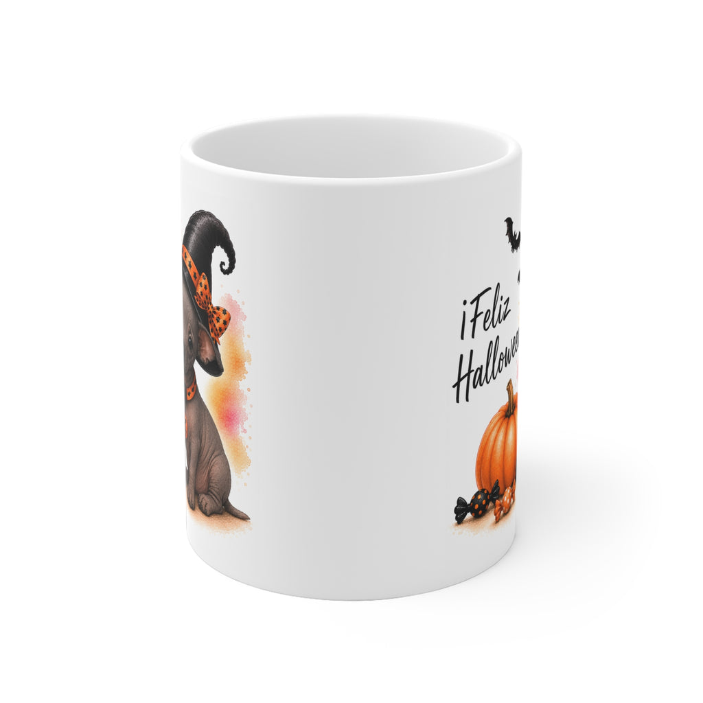Taza cerámica Perro sin pelo del Perú 325 ml edición Halloween vista lateral Kiranoa
