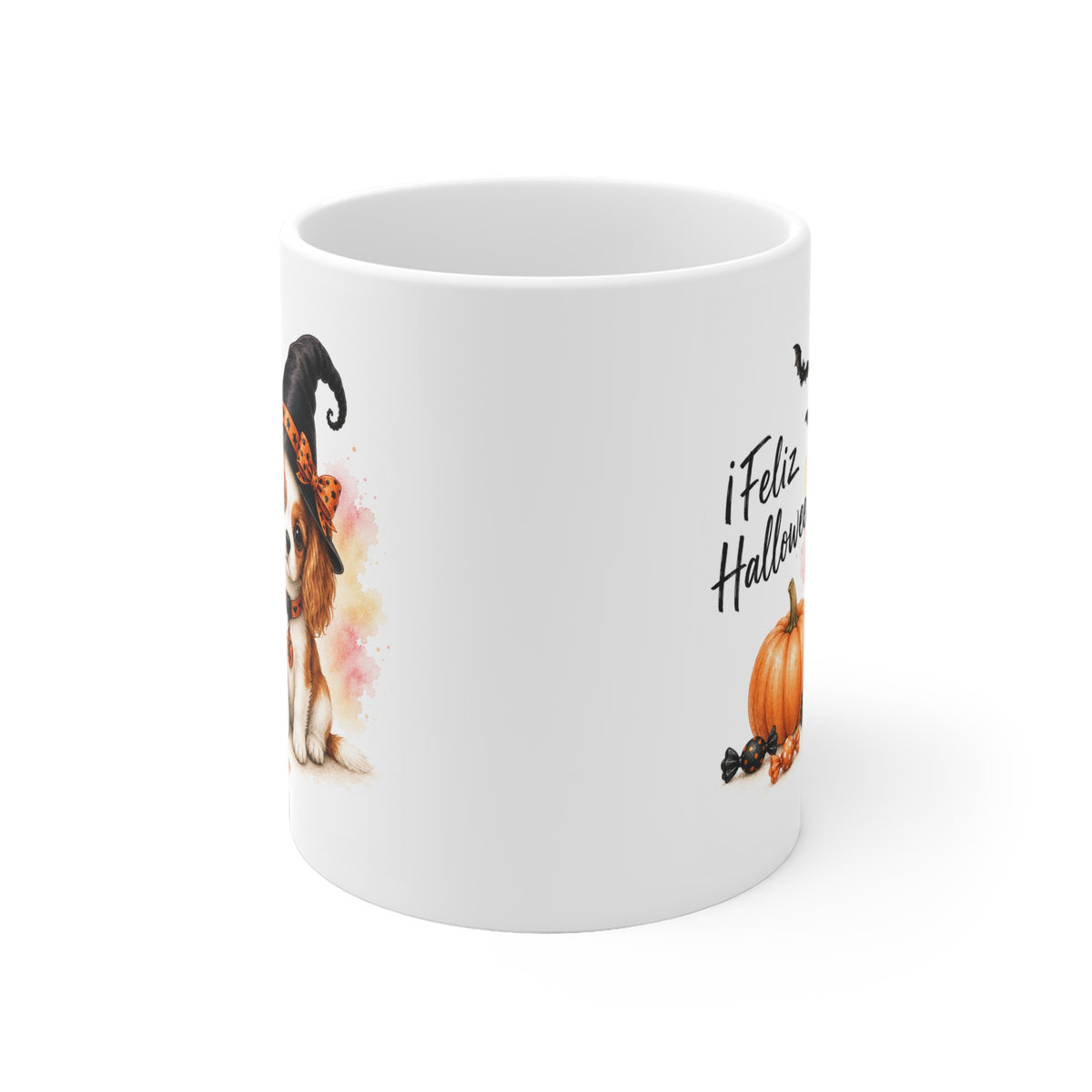 Taza cerámica Cavalier King Charles Spaniel 325 ml edición Halloween vista lateral Kiranoa