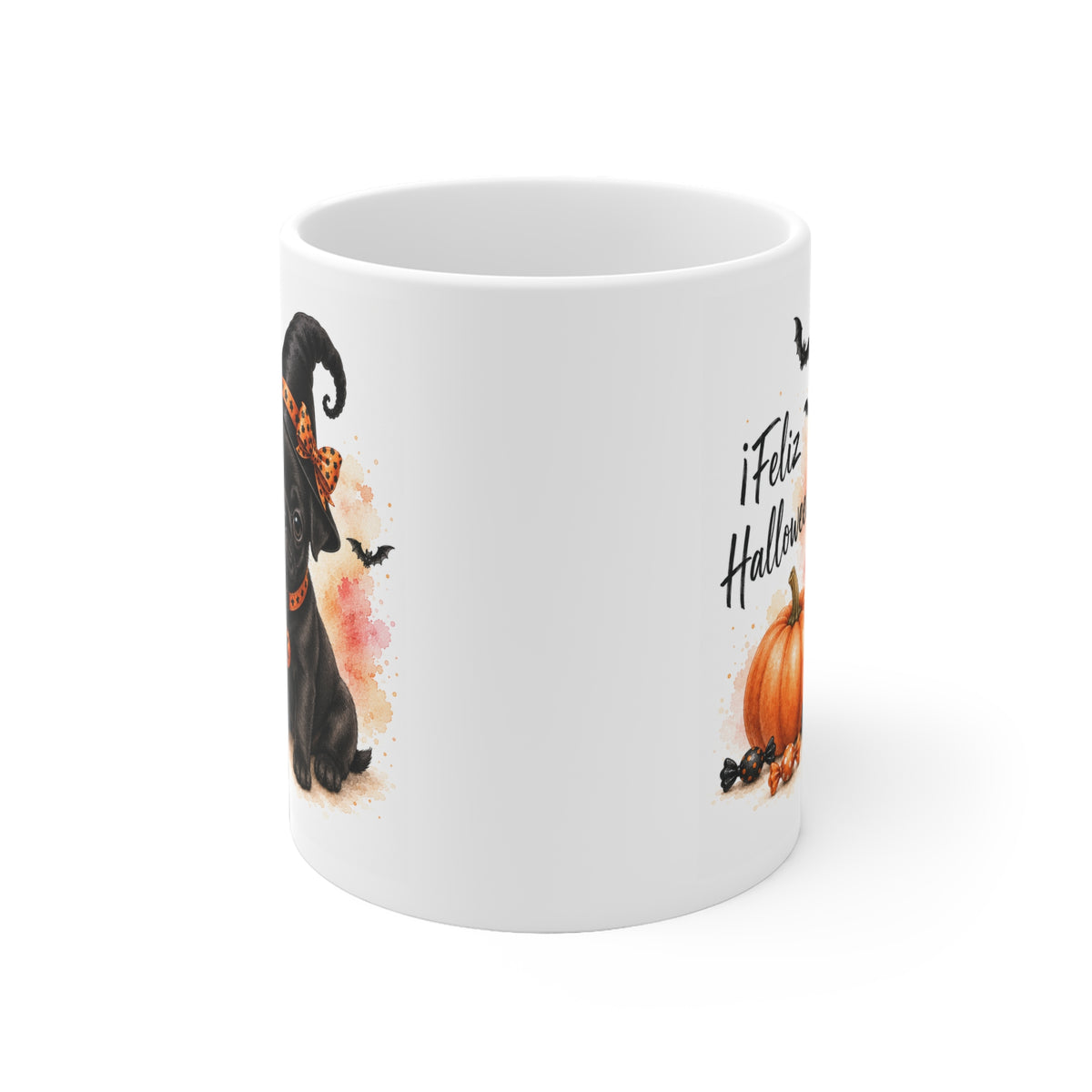 Taza cerámica Carlino Pug 325 ml edición Halloween vista lateral Kiranoa