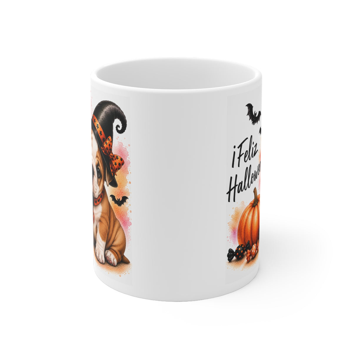 Taza cerámica Bulldog Inglés 325 ml edición Halloween vista lateral Kiranoa
