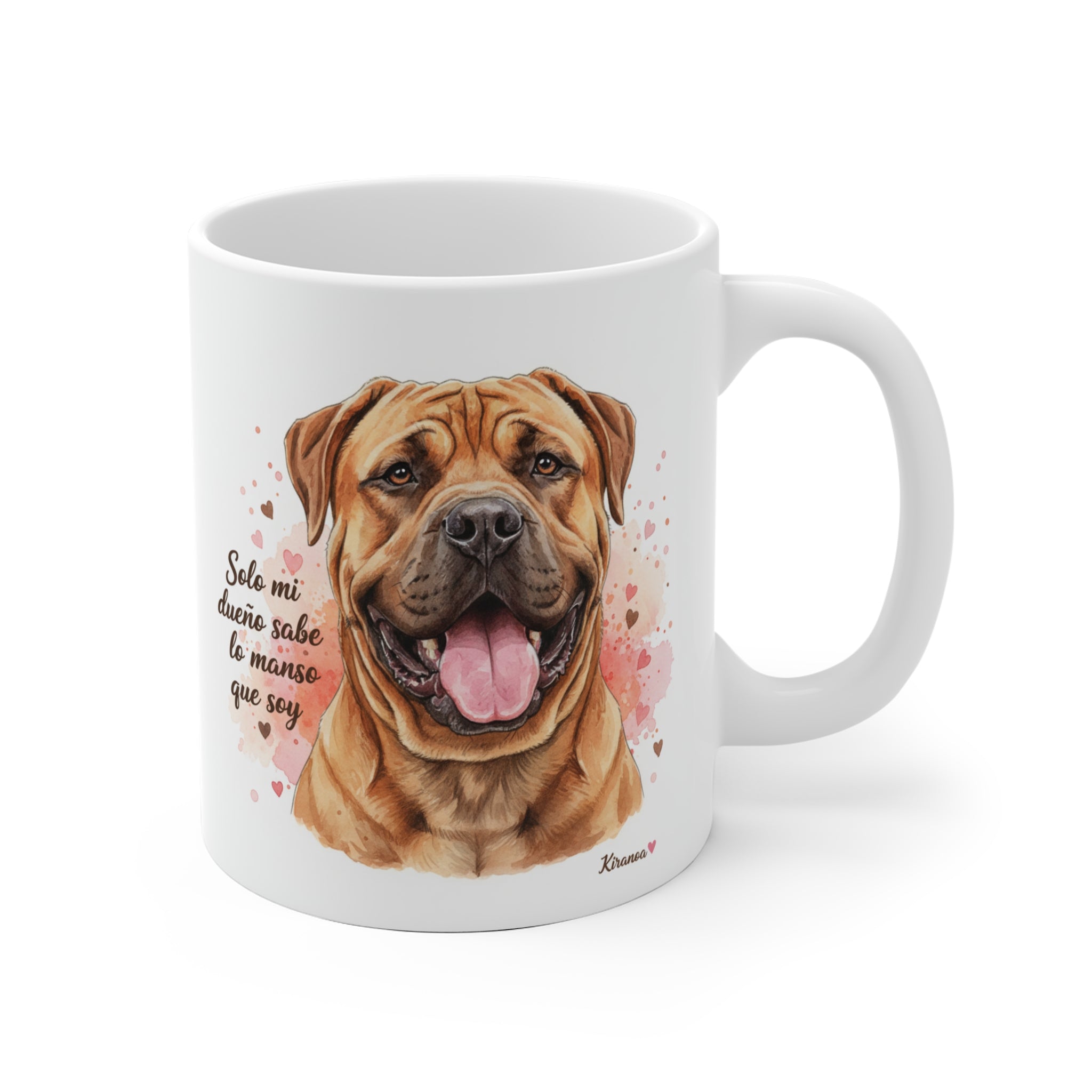 Taza cerámica Boerboel con frase Solo mi dueño sabe la manso que soy – vista frontal