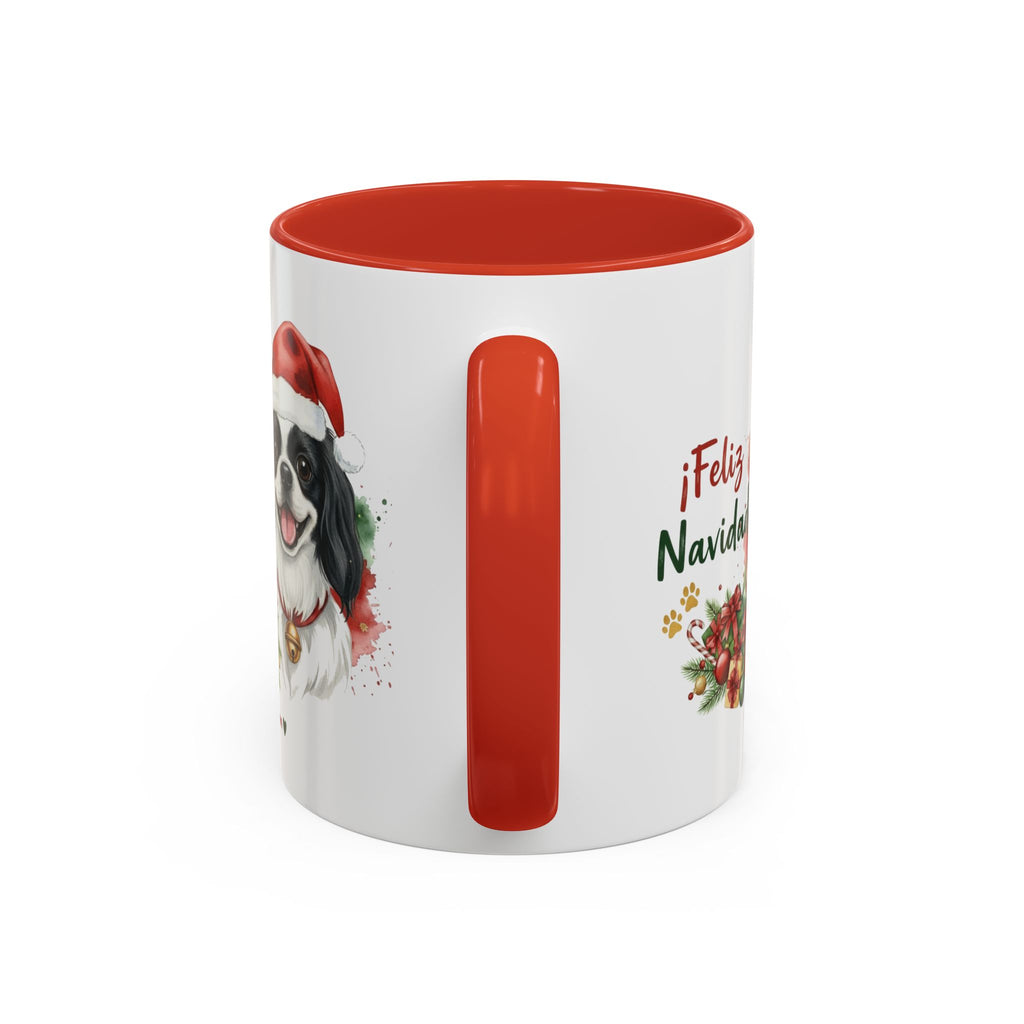 Taza Navideña Chin Japonés de 325 ml con interior y asa en rojo navideño vista lateral Kiranoa