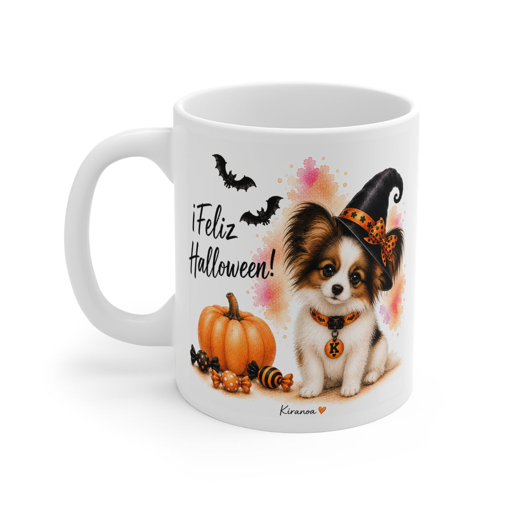 Taza cerámica Papillón Halloween con diseño impreso en ambas caras vista trasera Kiranoa
