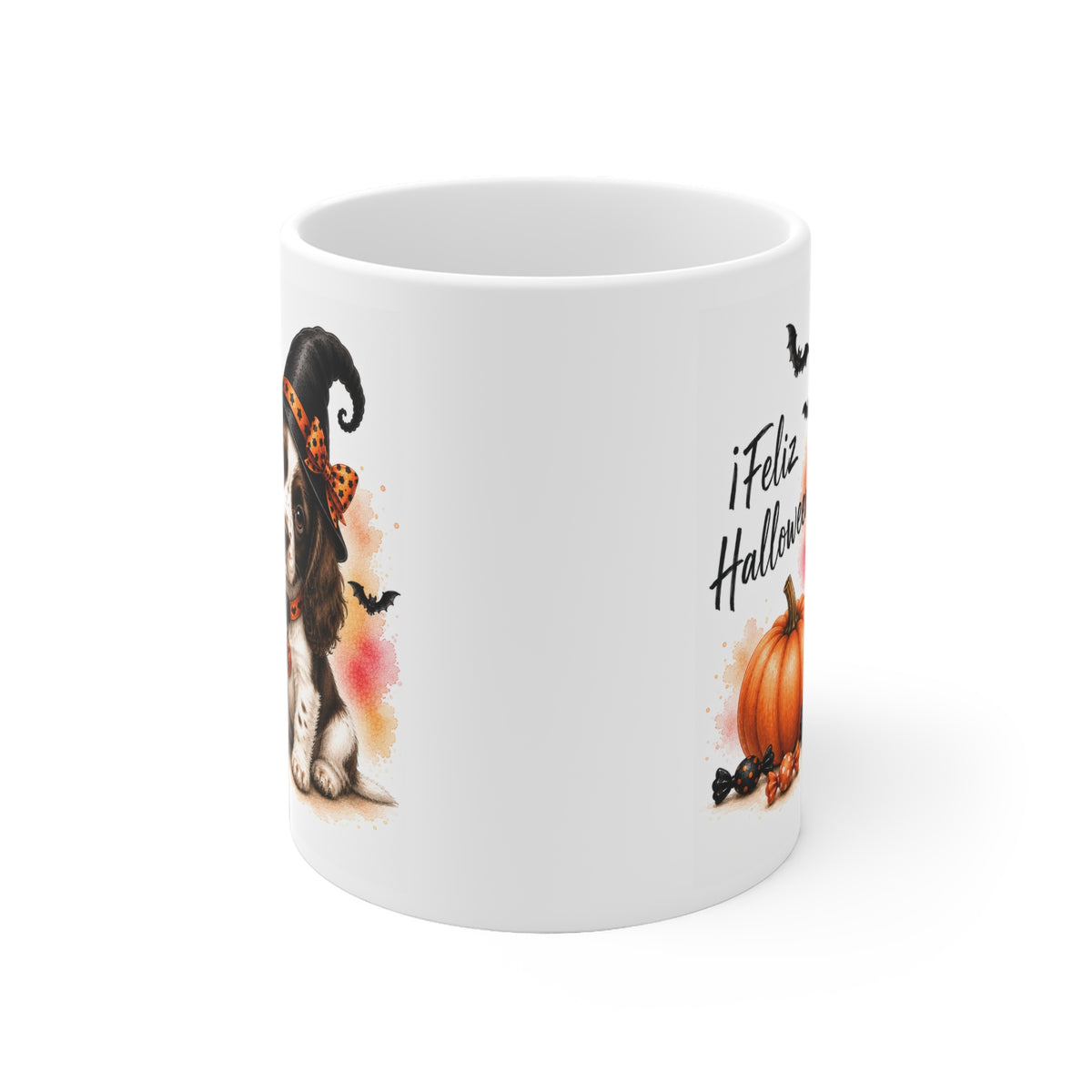 Taza cerámica Springer Spaniel 325 ml edición Halloween vista lateral Kiranoa
