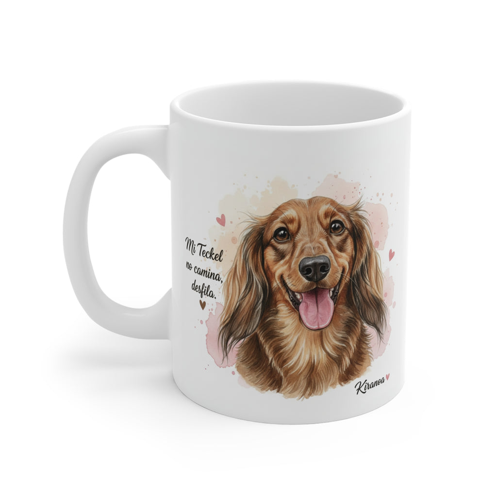 Taza cerámica Dachshund Pelo Largo con diseño impreso en ambas caras – vista trasera