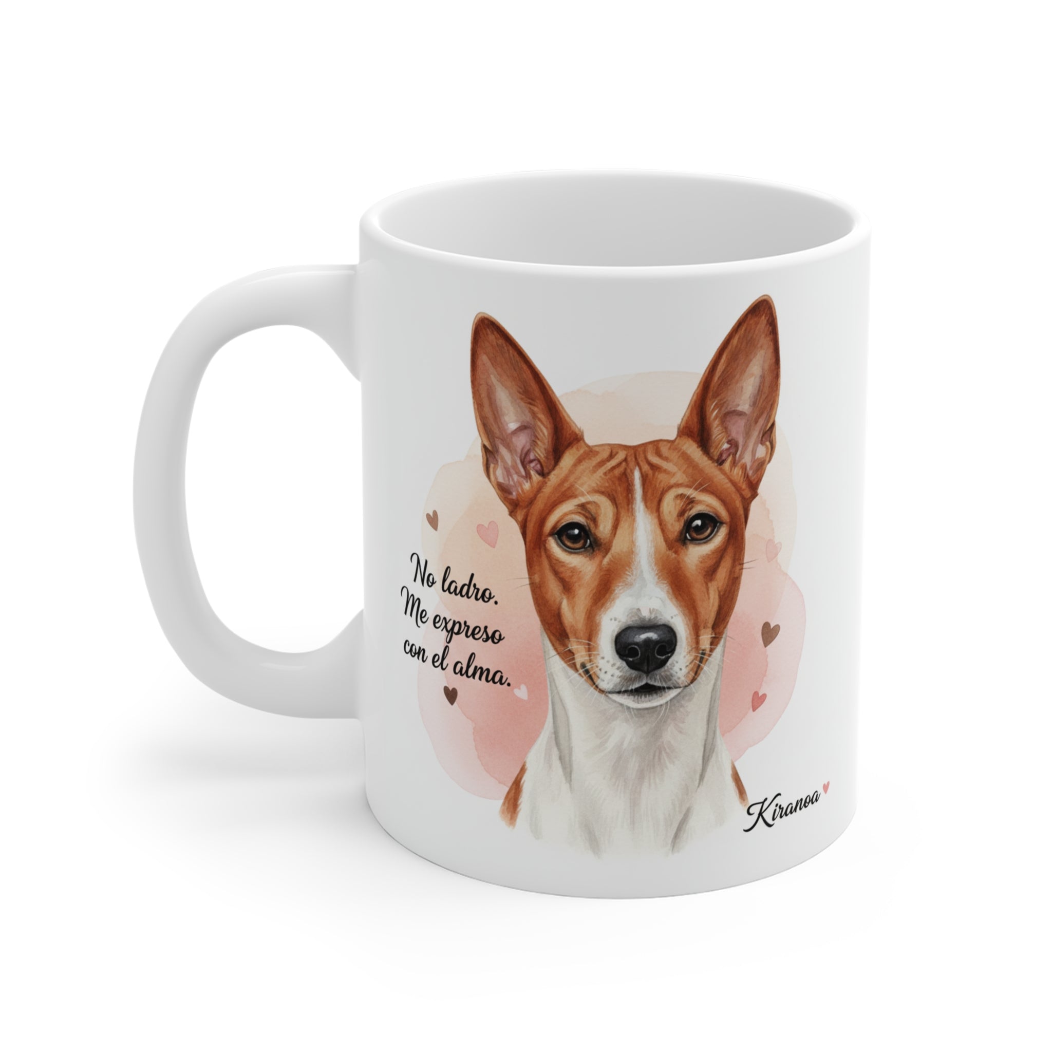 Taza de cerámica con diseño impreso parte trasera de un Basenji