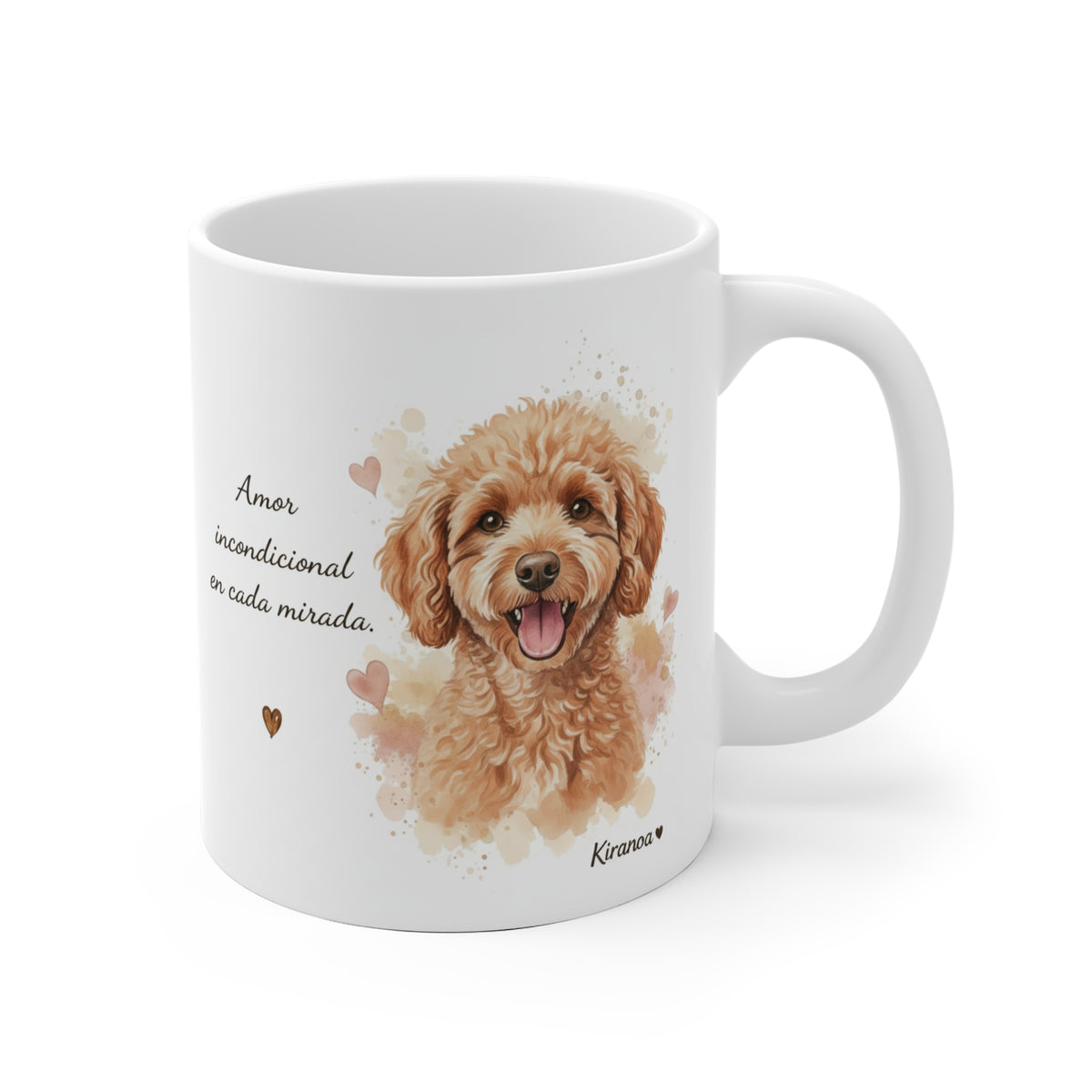 Taza cerámica Caniche con frase Amor incondicional en cada mirada. – vista frontal