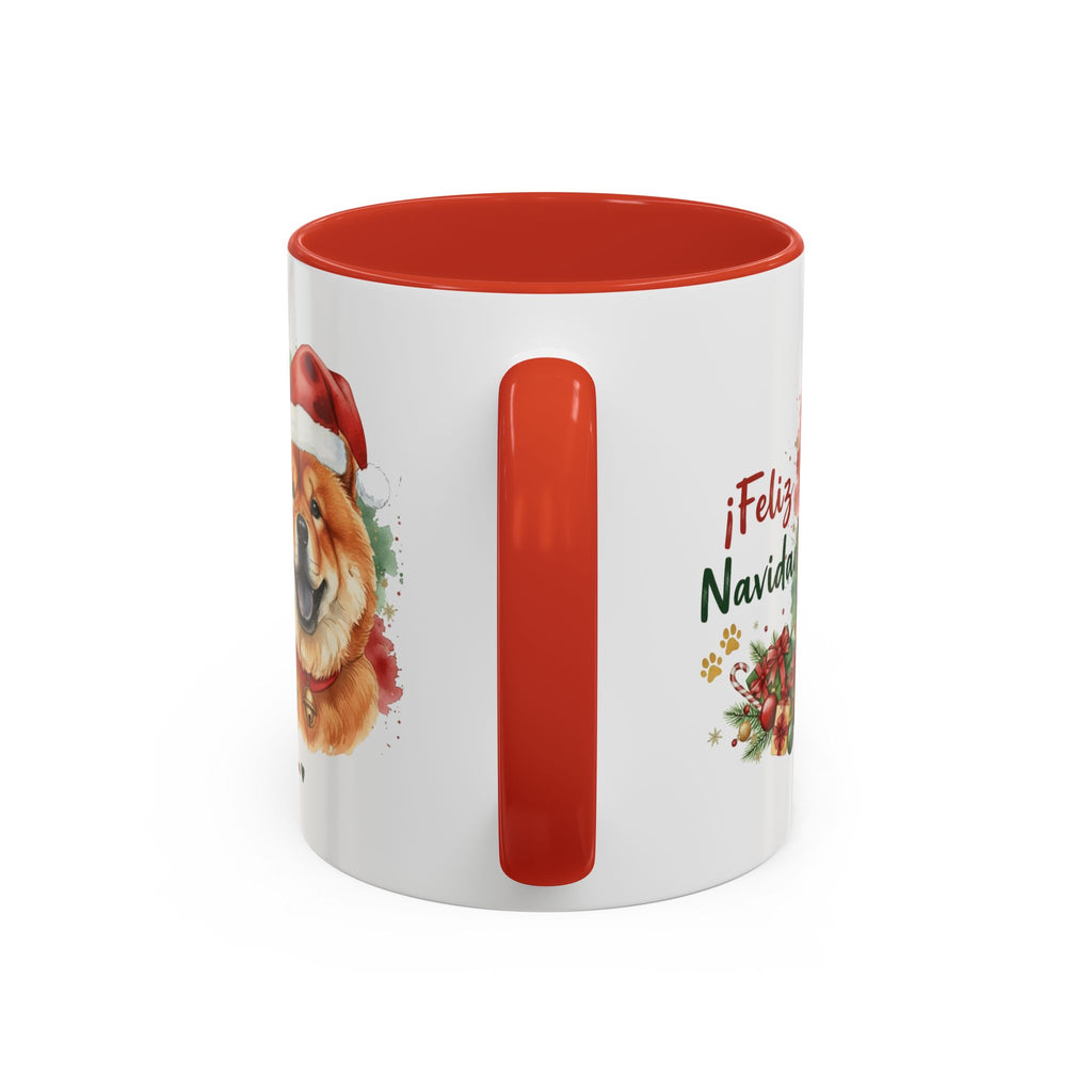 Taza Navideña Chow Chow de 325 ml con interior y asa en rojo navideño vista lateral Kiranoa