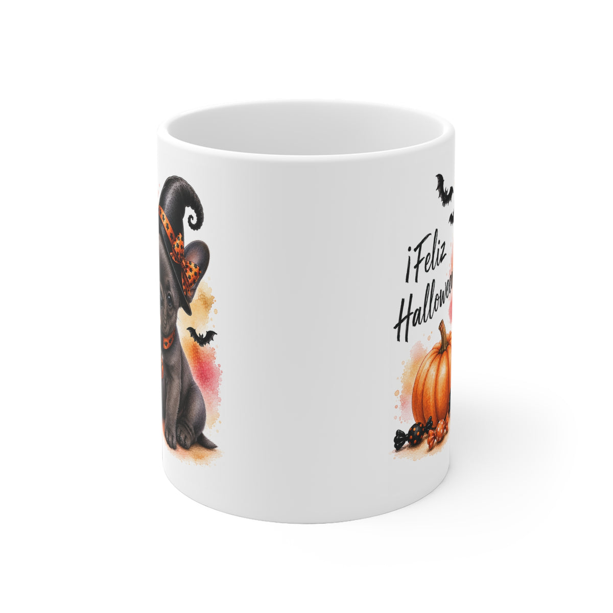 Taza cerámica Bulldog Francés Blue 325 ml edición Halloween vista lateral Kiranoa