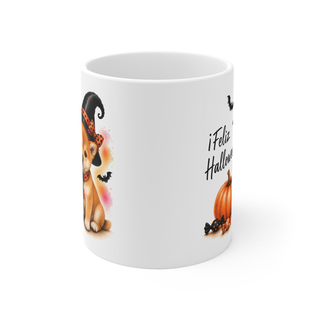Taza cerámica Shiba Inu 325 ml edición Halloween vista lateral Kiranoa
