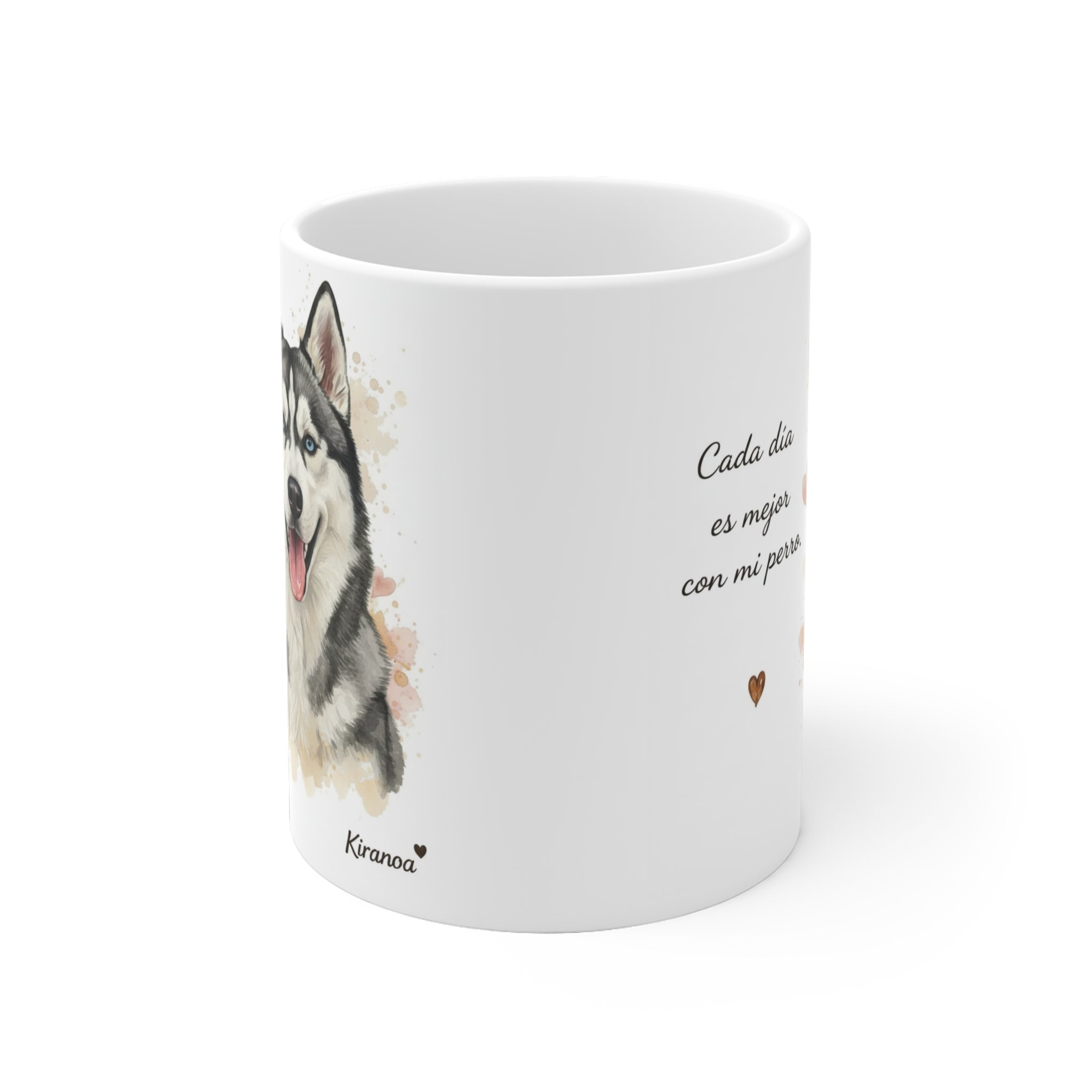 Taza Husky Siberiano vista lateral — cerámica 325 ml — Kiranoa