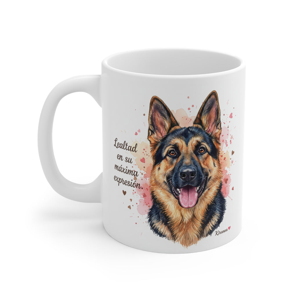Taza cerámica Pastor Alemán con diseño impreso en ambas caras – vista trasera