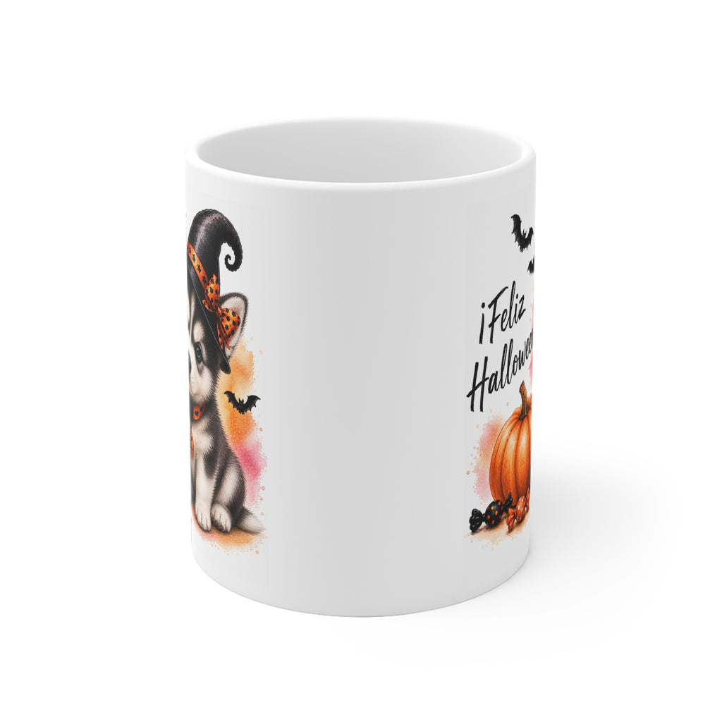 Taza cerámica Husky Siberiano 325 ml edición Halloween vista lateral Kiranoa