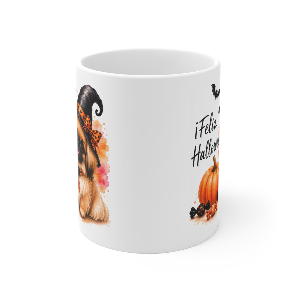 Taza cerámica Pequinés 325 ml edición Halloween vista lateral Kiranoa