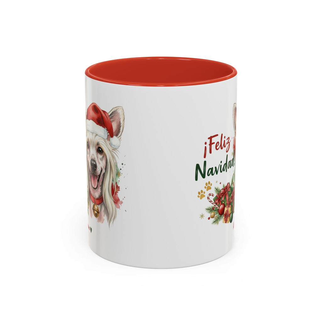 Taza Navideña Crestado Chino con diseño navideño impreso vista lateral Kiranoa