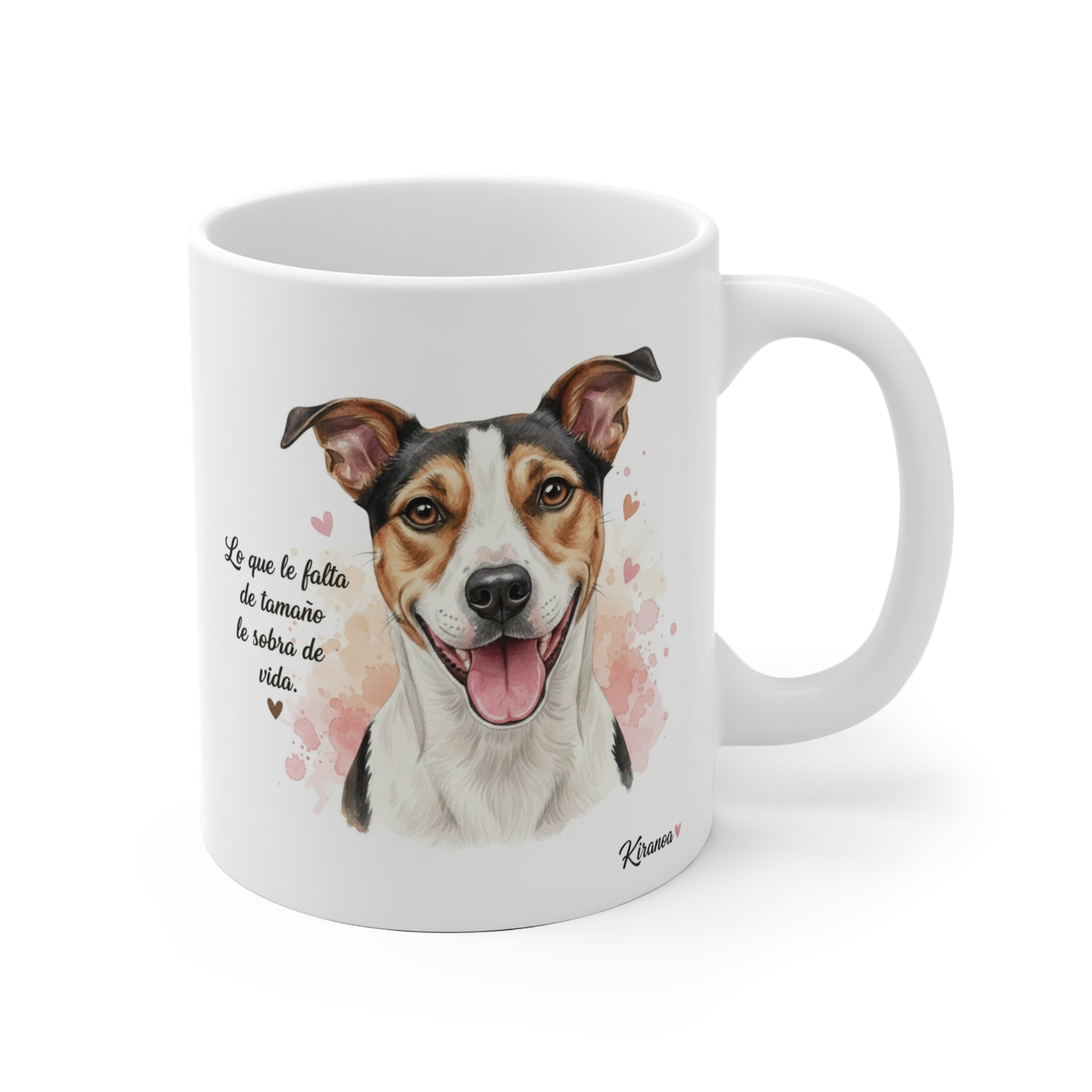 Taza cerámica Bodeguero con frase Lo que le falta de tamaño le sobra de vida – vista frontal