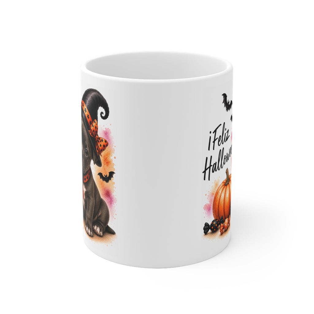 Taza cerámica Staffordshire Bull Terrier 325 ml edición Halloween vista lateral Kiranoa