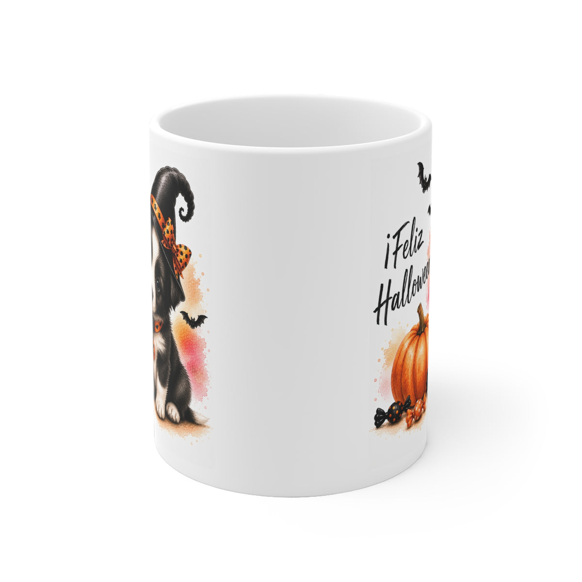 Taza cerámica Border Collie 325 ml edición Halloween vista lateral Kiranoa