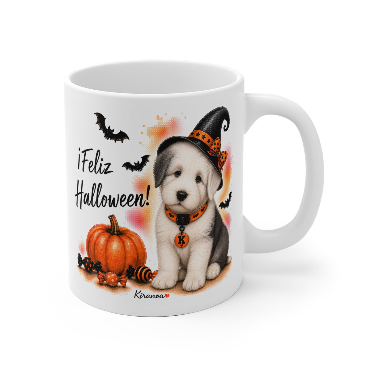 Taza cerámica Bobtail Halloween con ilustración terrorífica vista frontal Kiranoa