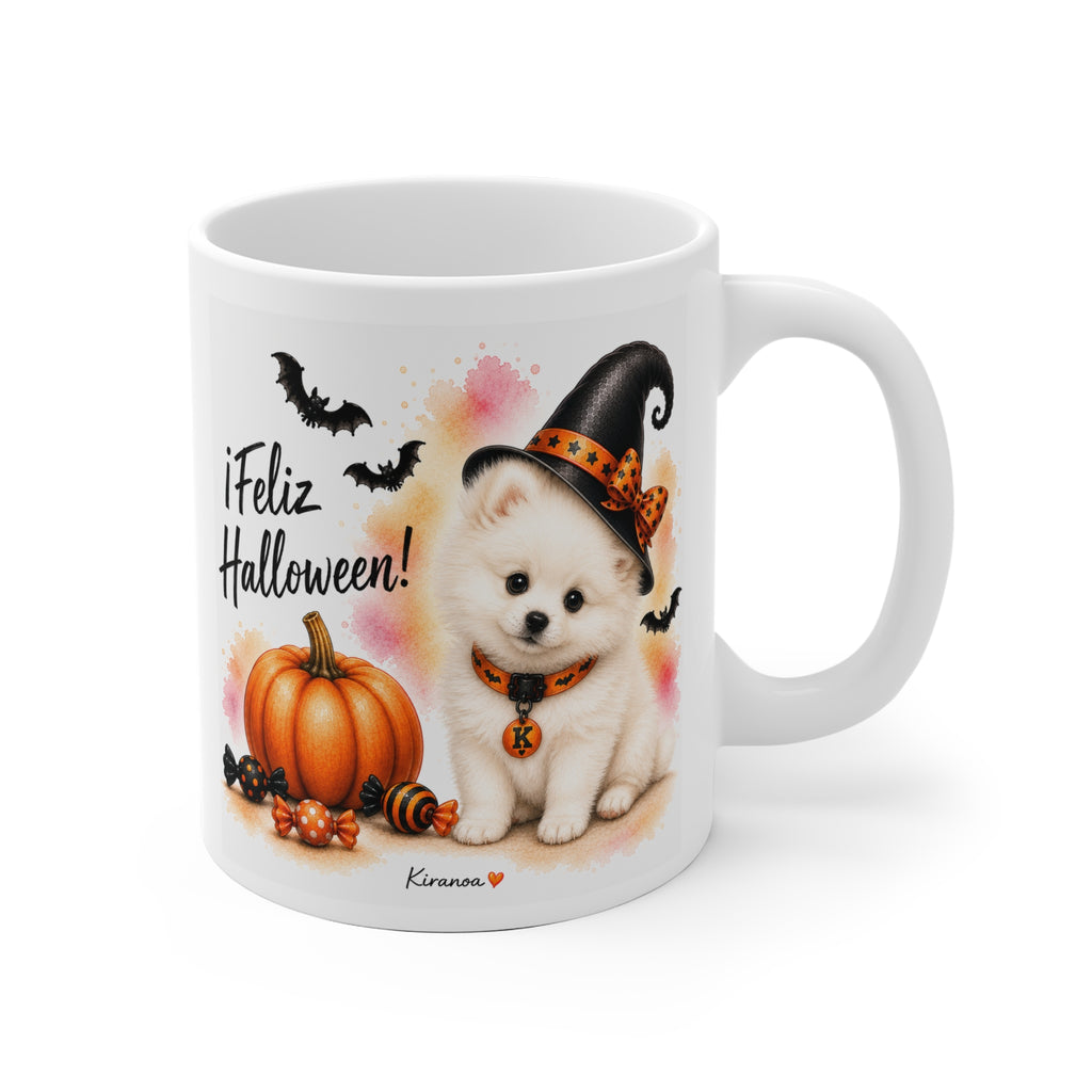 Taza cerámica Pomerania Halloween con ilustración terrorífica vista frontal Kiranoa