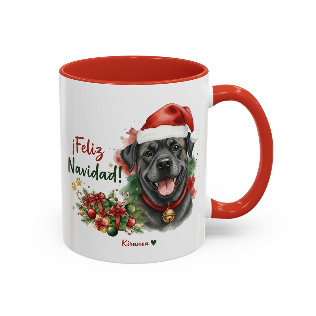 Taza Navideña Cane Corso con frase ¡Feliz Navidad! vista frontal Kiranoa
