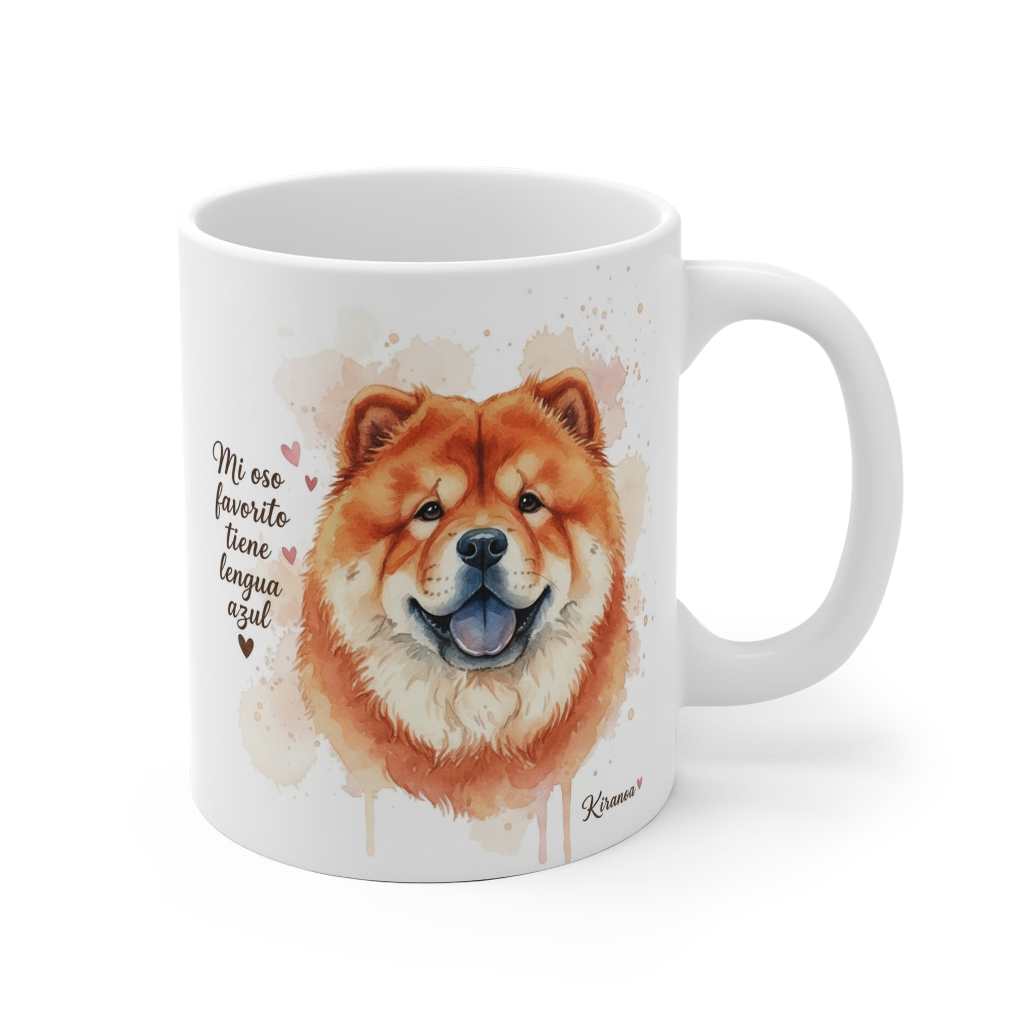 Taza Chow Chow con la frase Mi oso favorito tiene lengua azul — ilustración acuarela — Kiranoa