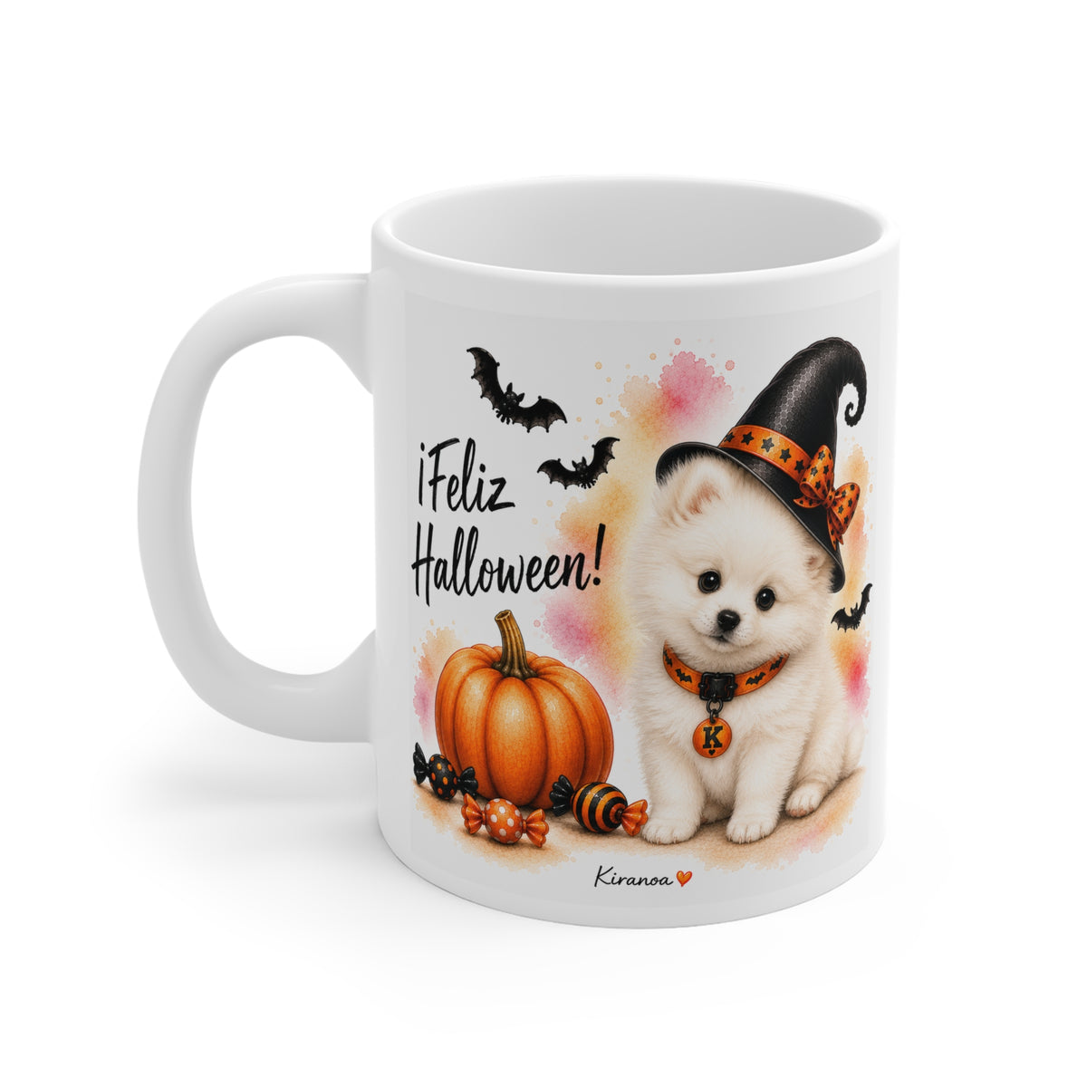 Taza cerámica Pomerania Halloween con diseño impreso en ambas caras vista trasera Kiranoa