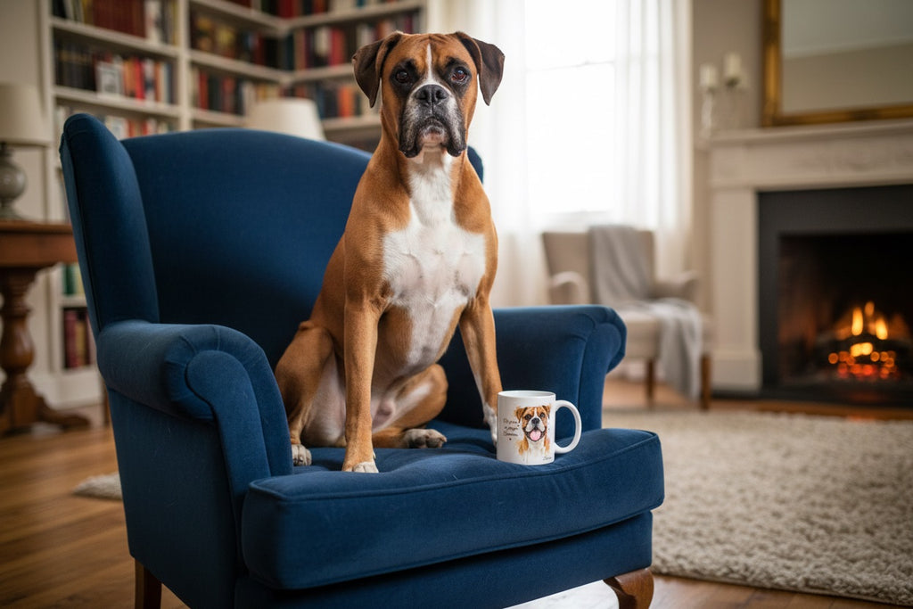 Boxer con taza Kiranoa — Mi perro no juega supervisa