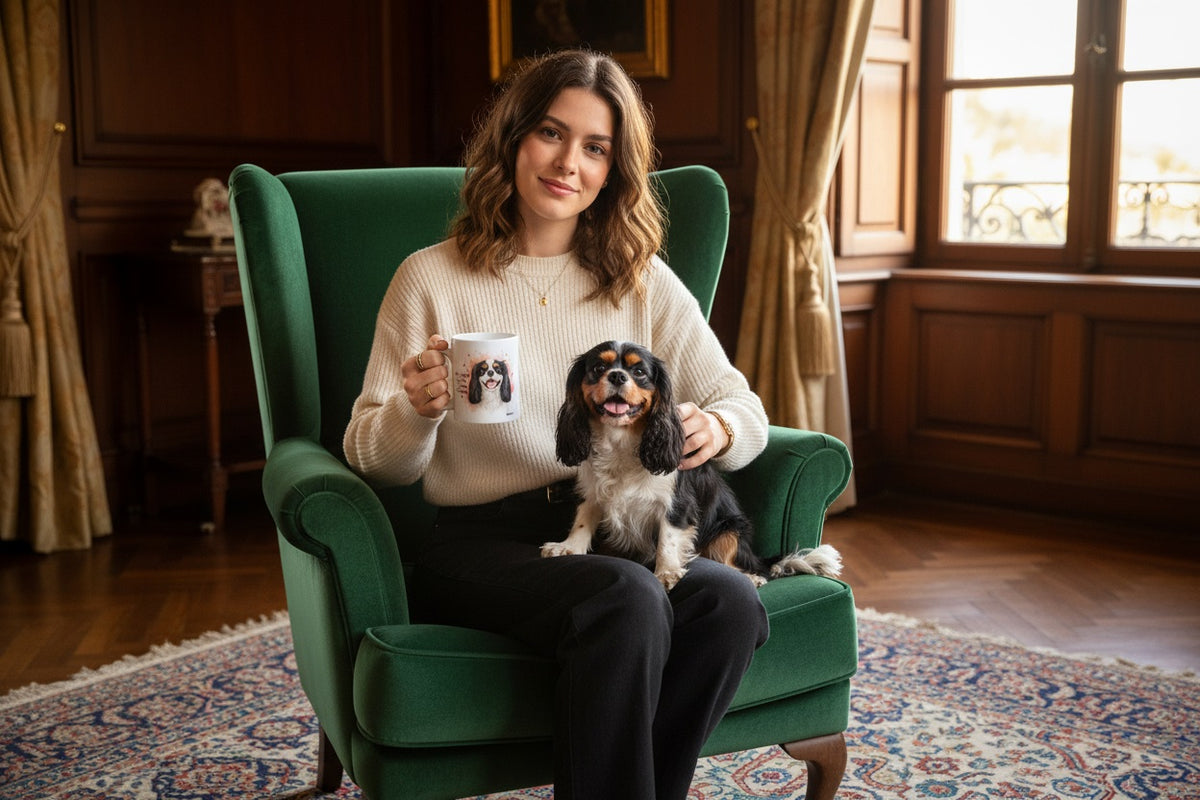 Taza Cavalier King Charles Spaniel | Del palacio al sofá, siempre con estilo.