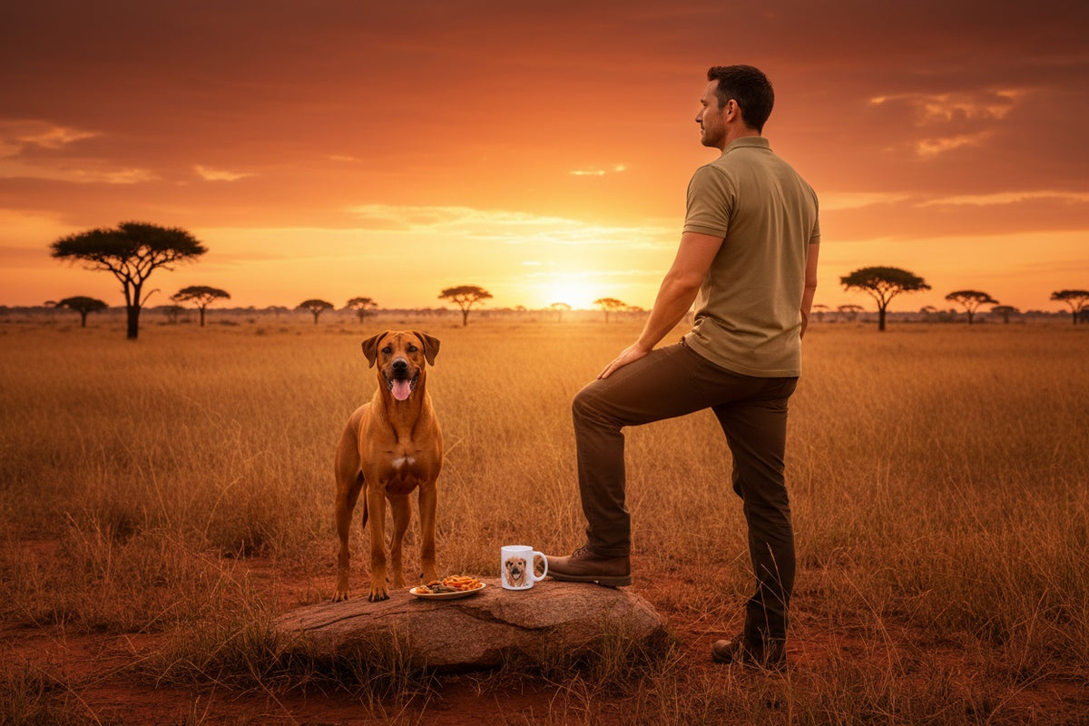 Crestado Rodesiano junto a taza cerámica con ilustración en acuarela – escena lifestyle Kiranoa